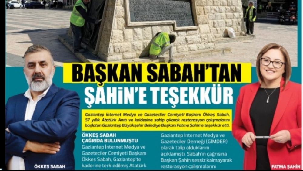 BAŞKAN SABAH’TAN ŞAHİN’E TEŞEKKÜR