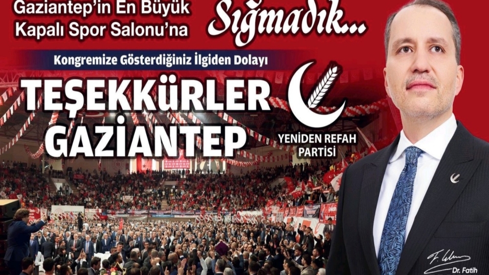 Yeniden Refah Partisi Gaziantep Teşekkür ilani