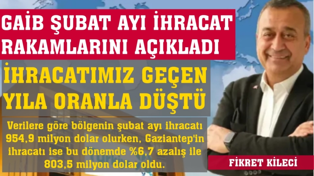 GAİB ŞUBAT AYI İHRACAT RAKAMLARINI AÇIKLADI